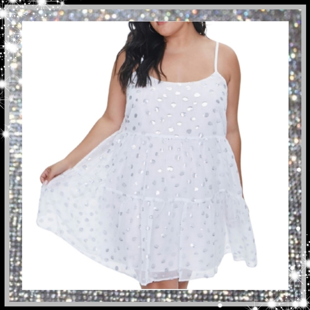 FLIRTY ☆ WHITE ORGANZA POLKA-DOT BABYDOLL DRESS ☆ 2x ☆ NWT